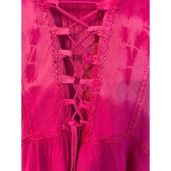 Art Collection Size S/M Pink TIe Dye Boho Fairy Corset Dress Layered Asym Hem - Picture 4 of 11